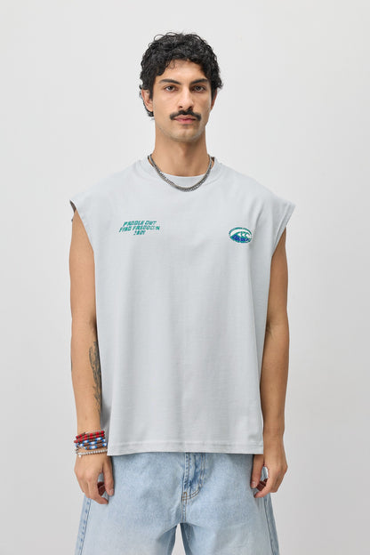 Oversize Baskılı Kolsuz Tişört