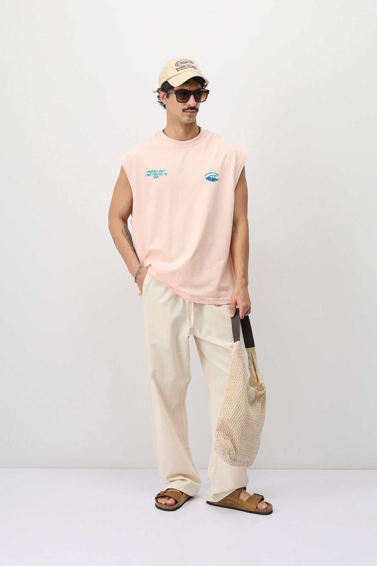 Oversize Baskılı Kolsuz Tişört