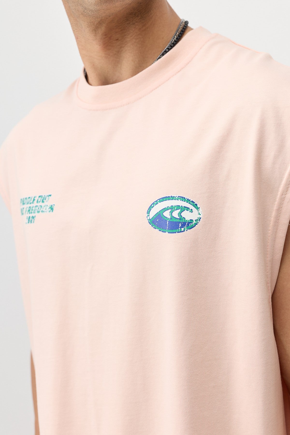 Oversize Baskılı Kolsuz Tişört