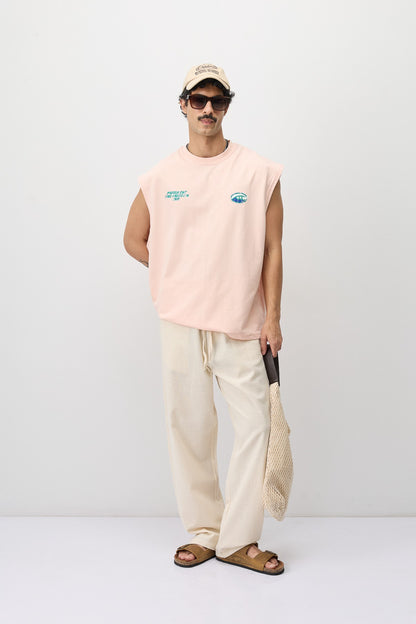 Oversize Baskılı Kolsuz Tişört