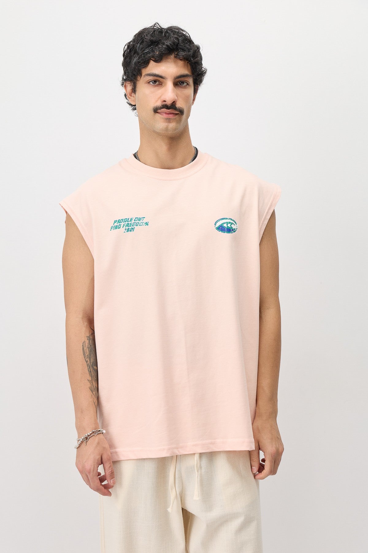 Oversize Baskılı Kolsuz Tişört