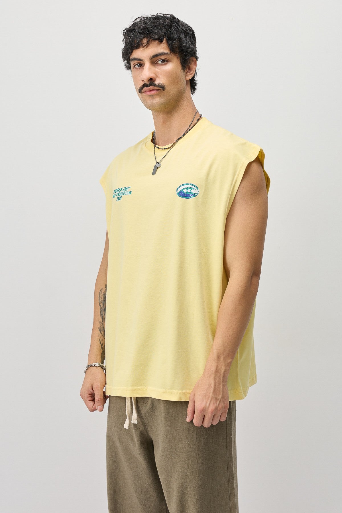 Oversize Baskılı Kolsuz Tişört