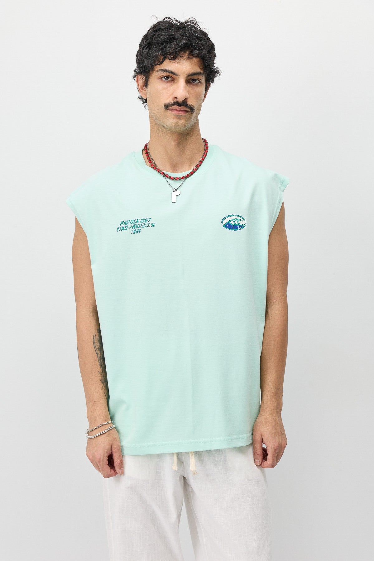 Oversize Baskılı Kolsuz Tişört