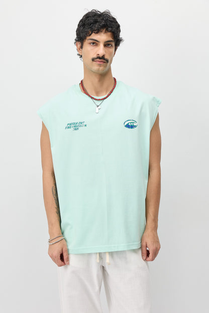 Oversize Baskılı Kolsuz Tişört