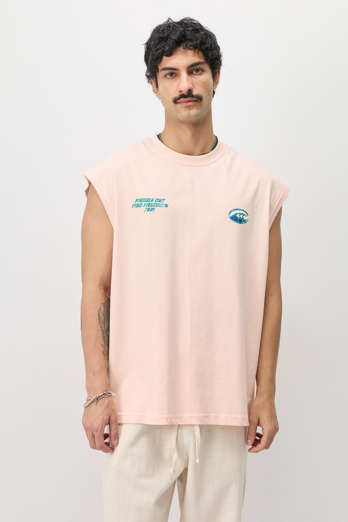Oversize Baskılı Kolsuz Tişört