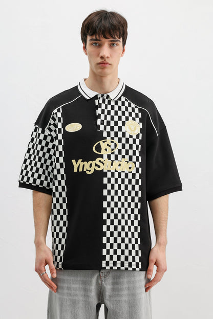 Polo Yaka Baskılı Oversize Tişört