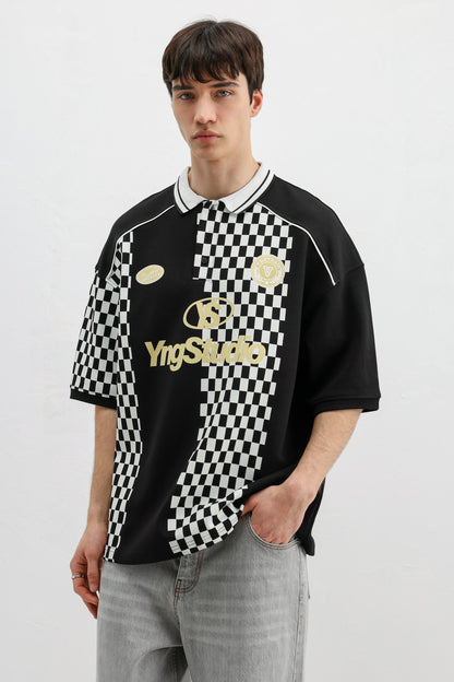 Polo Yaka Baskılı Oversize Tişört