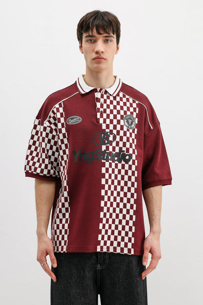 Polo Yaka Baskılı Oversize Tişört