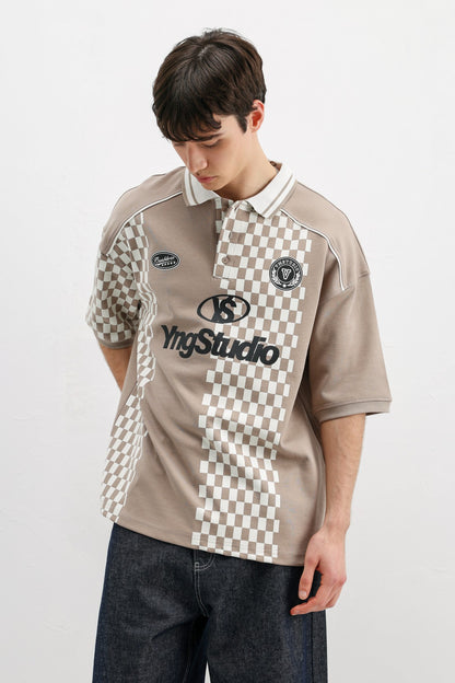 Polo Yaka Baskılı Oversize Tişört