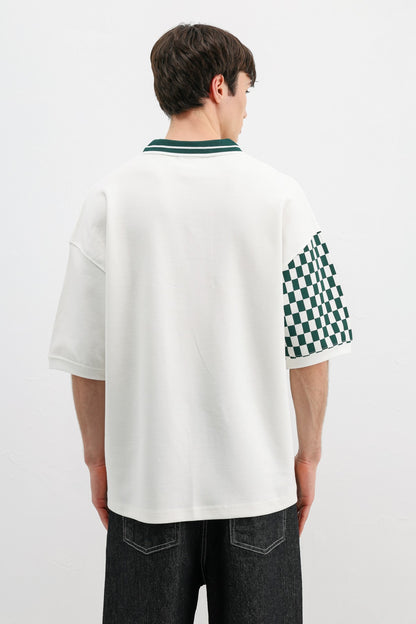 Polo Yaka Baskılı Oversize Tişört