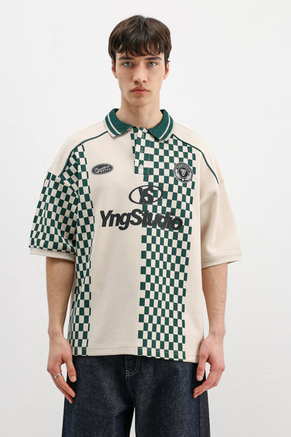 Polo Yaka Baskılı Oversize Tişört