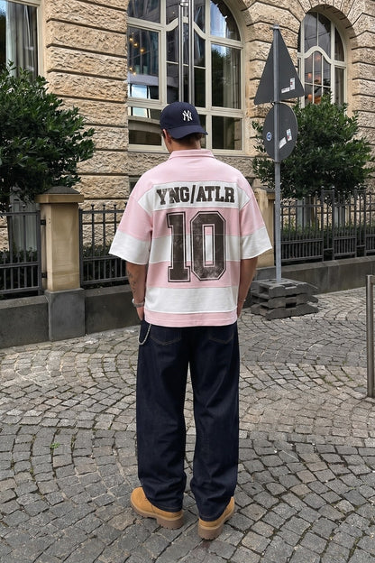 Oversize Rugby Yaka Çizgili Tişört