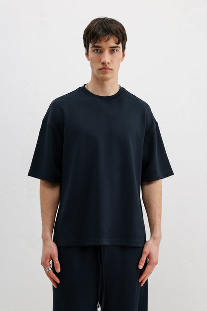 Fitilli Dokulu Oversize Tişört