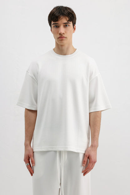Fitilli Dokulu Oversize Tişört