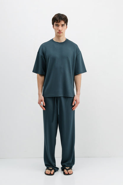 Fitilli Dokulu Oversize Tişört