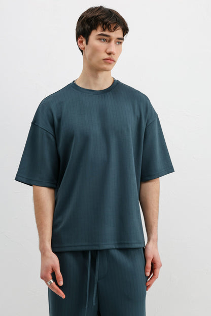Fitilli Dokulu Oversize Tişört