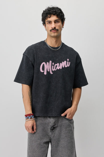 Oversize Miami Baskılı Tişört