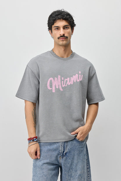 Oversize Miami Baskılı Tişört