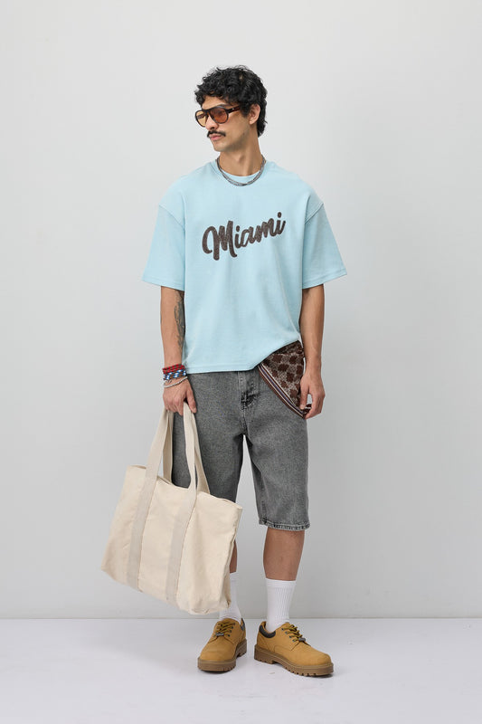 Oversize Miami Baskılı Tişört