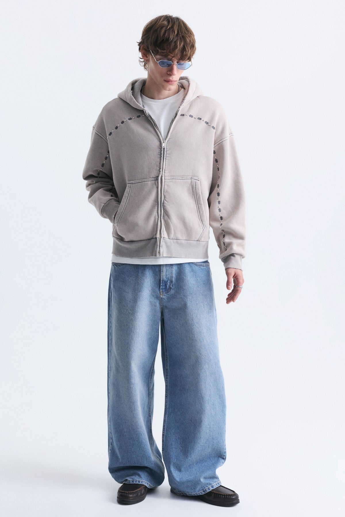 Boxy Fit Fermuarlı Kapüşonlu Sweatshirt