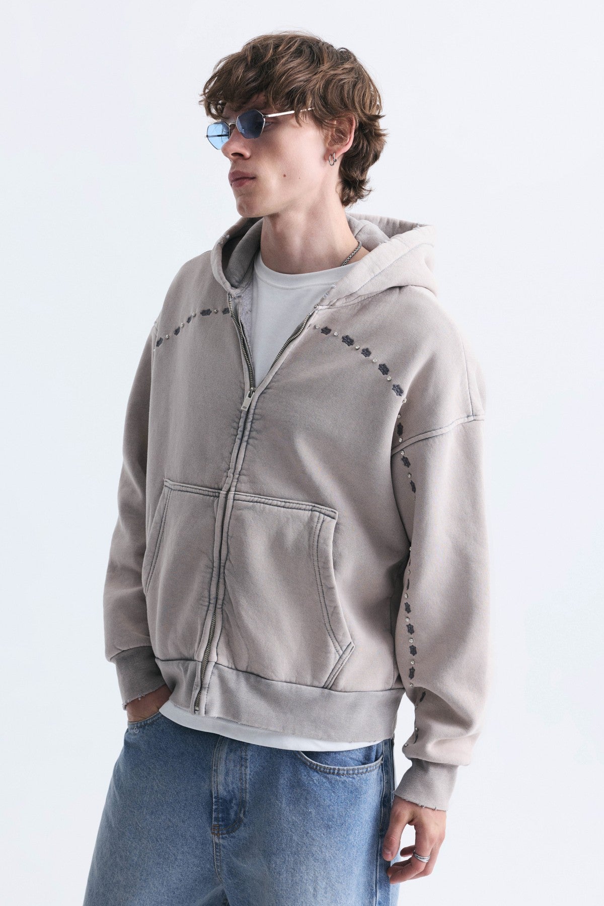 Boxy Fit Fermuarlı Kapüşonlu Sweatshirt