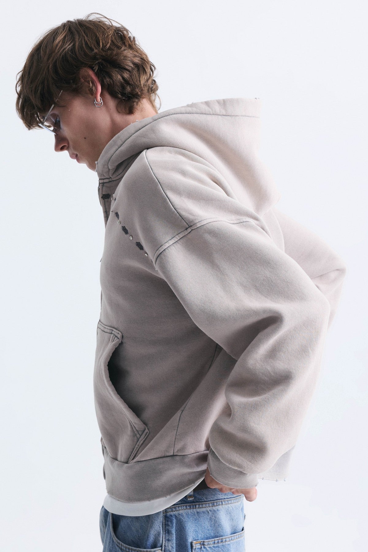Boxy Fit Fermuarlı Kapüşonlu Sweatshirt