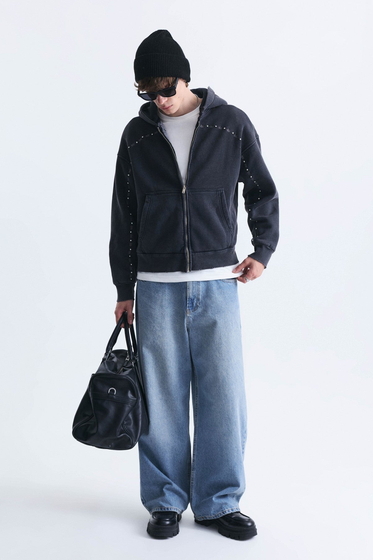 Boxy Fit Fermuarlı Kapüşonlu Sweatshirt