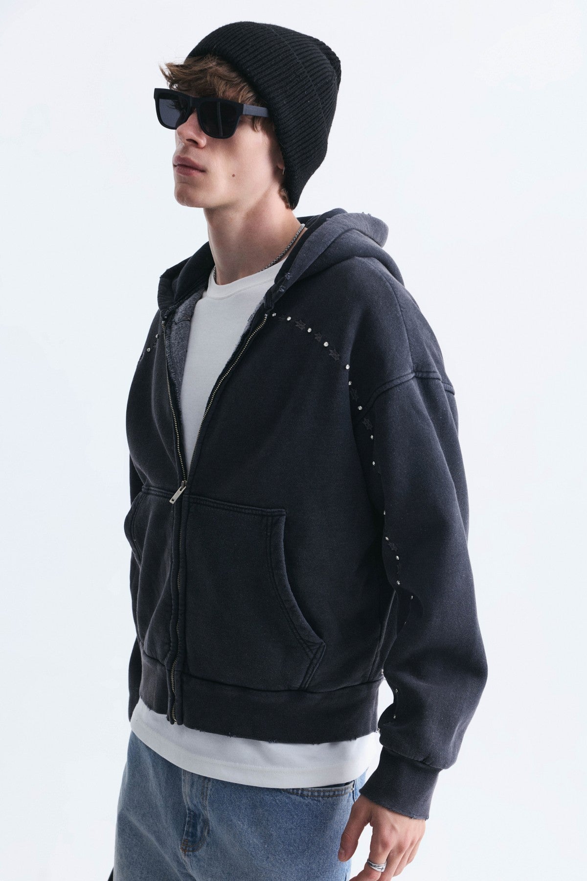 Boxy Fit Fermuarlı Kapüşonlu Sweatshirt