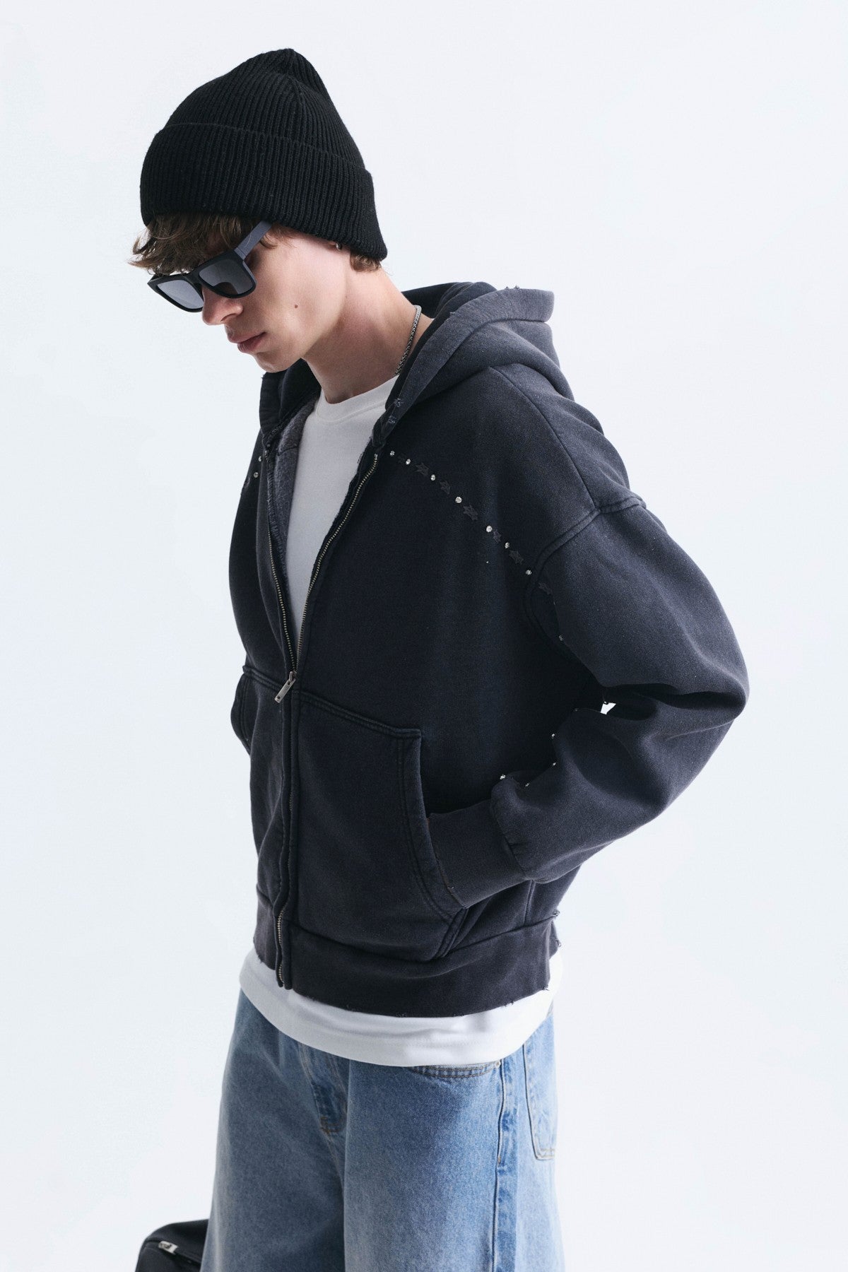 Boxy Fit Fermuarlı Kapüşonlu Sweatshirt