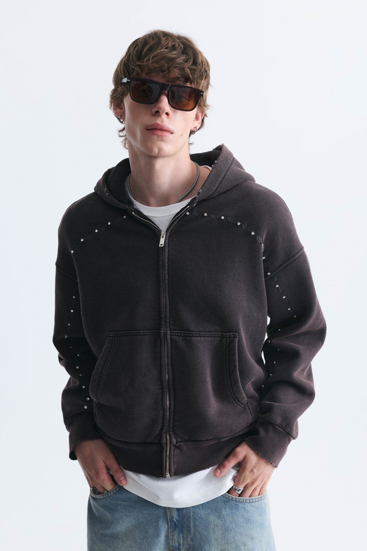 Boxy Fit Fermuarlı Kapüşonlu Sweatshirt
