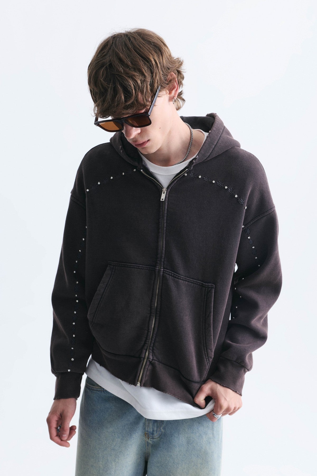 Boxy Fit Fermuarlı Kapüşonlu Sweatshirt
