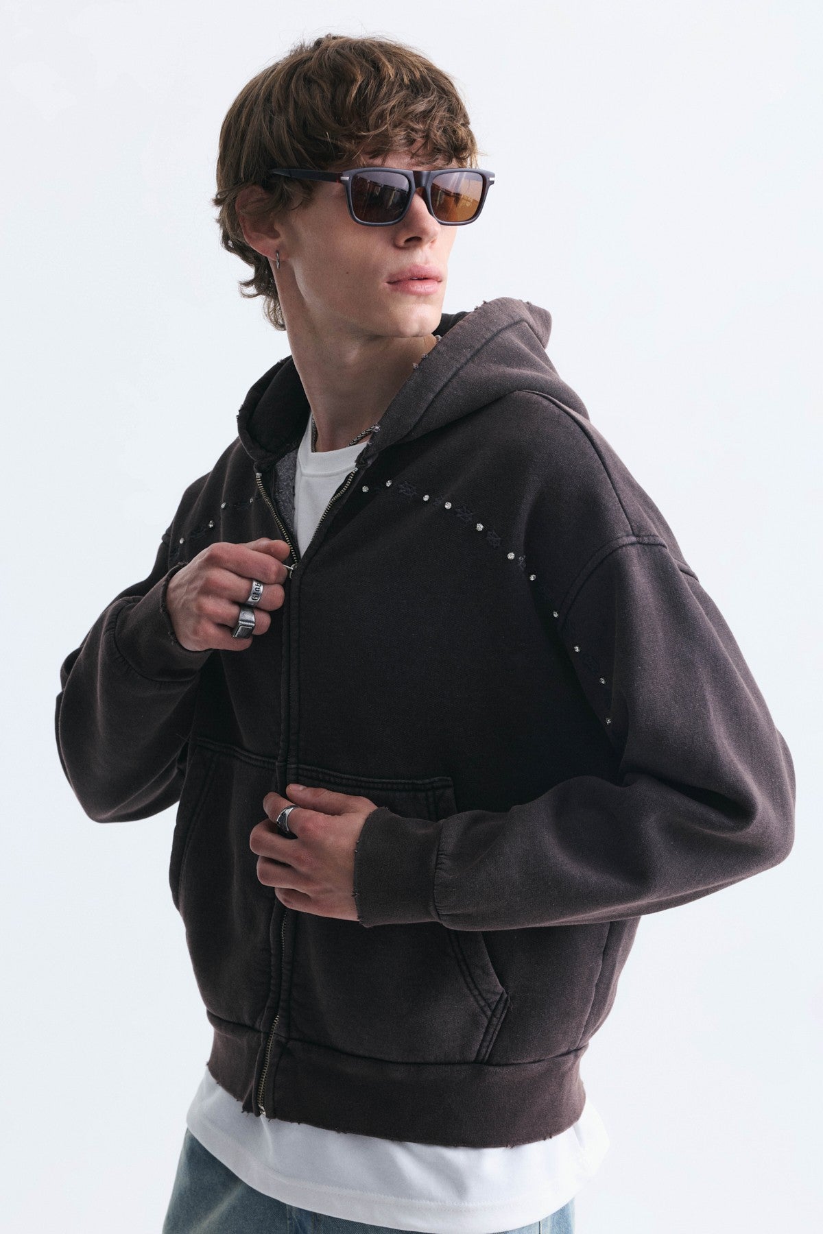 Boxy Fit Fermuarlı Kapüşonlu Sweatshirt