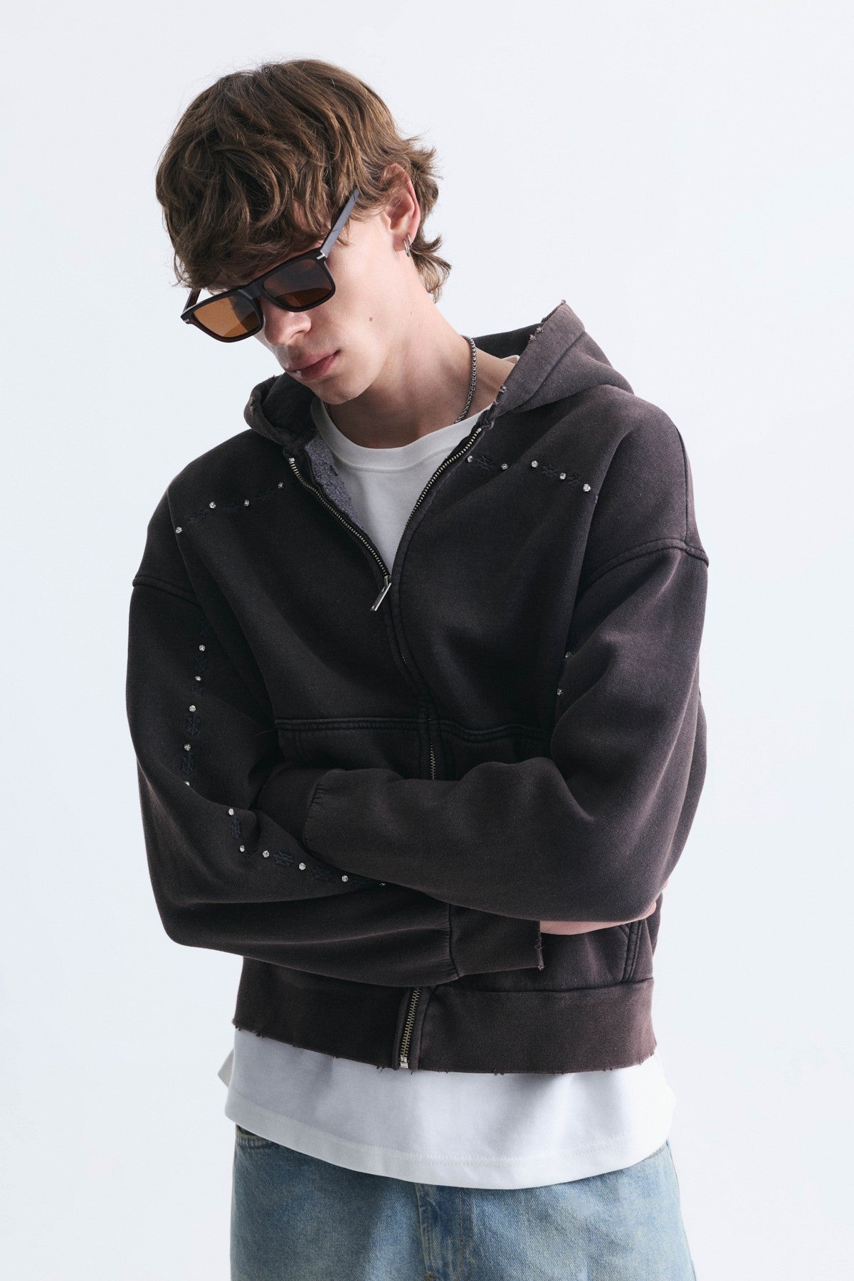Boxy Fit Fermuarlı Kapüşonlu Sweatshirt