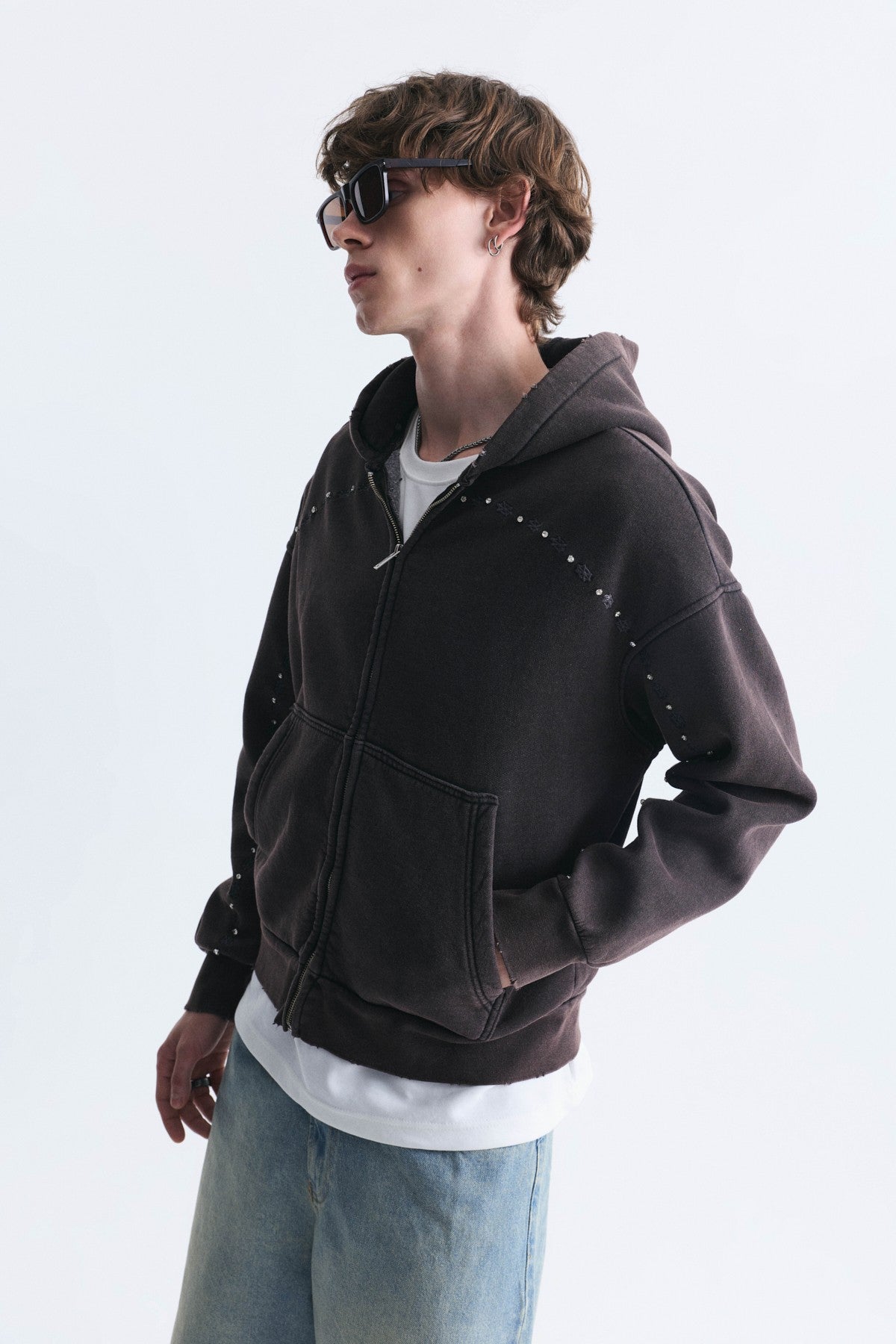 Boxy Fit Fermuarlı Kapüşonlu Sweatshirt