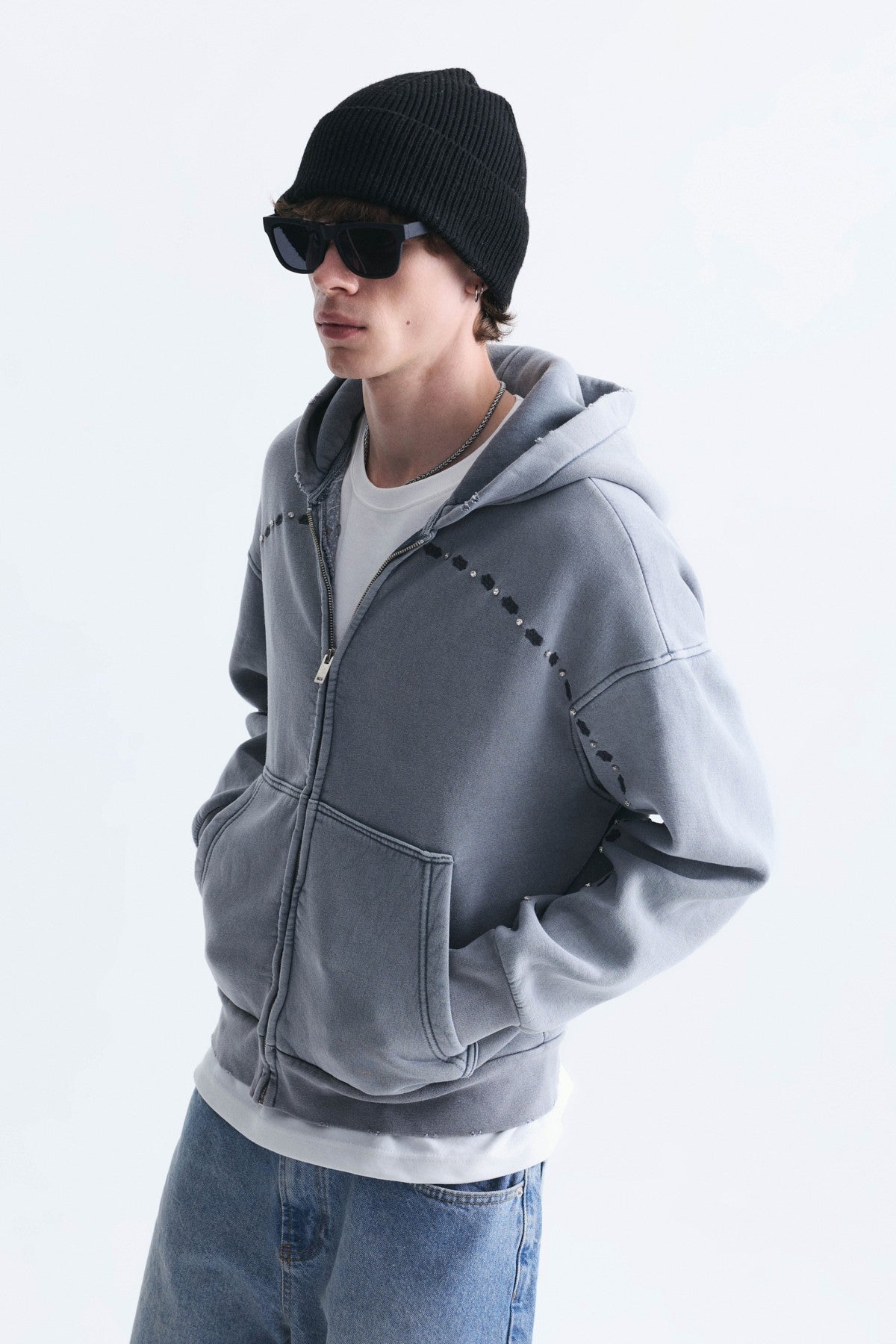Boxy Fit Fermuarlı Kapüşonlu Sweatshirt