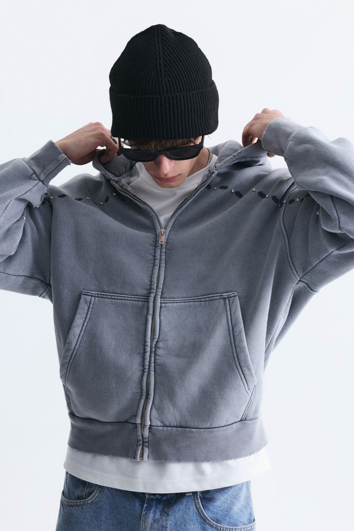 Boxy Fit Fermuarlı Kapüşonlu Sweatshirt