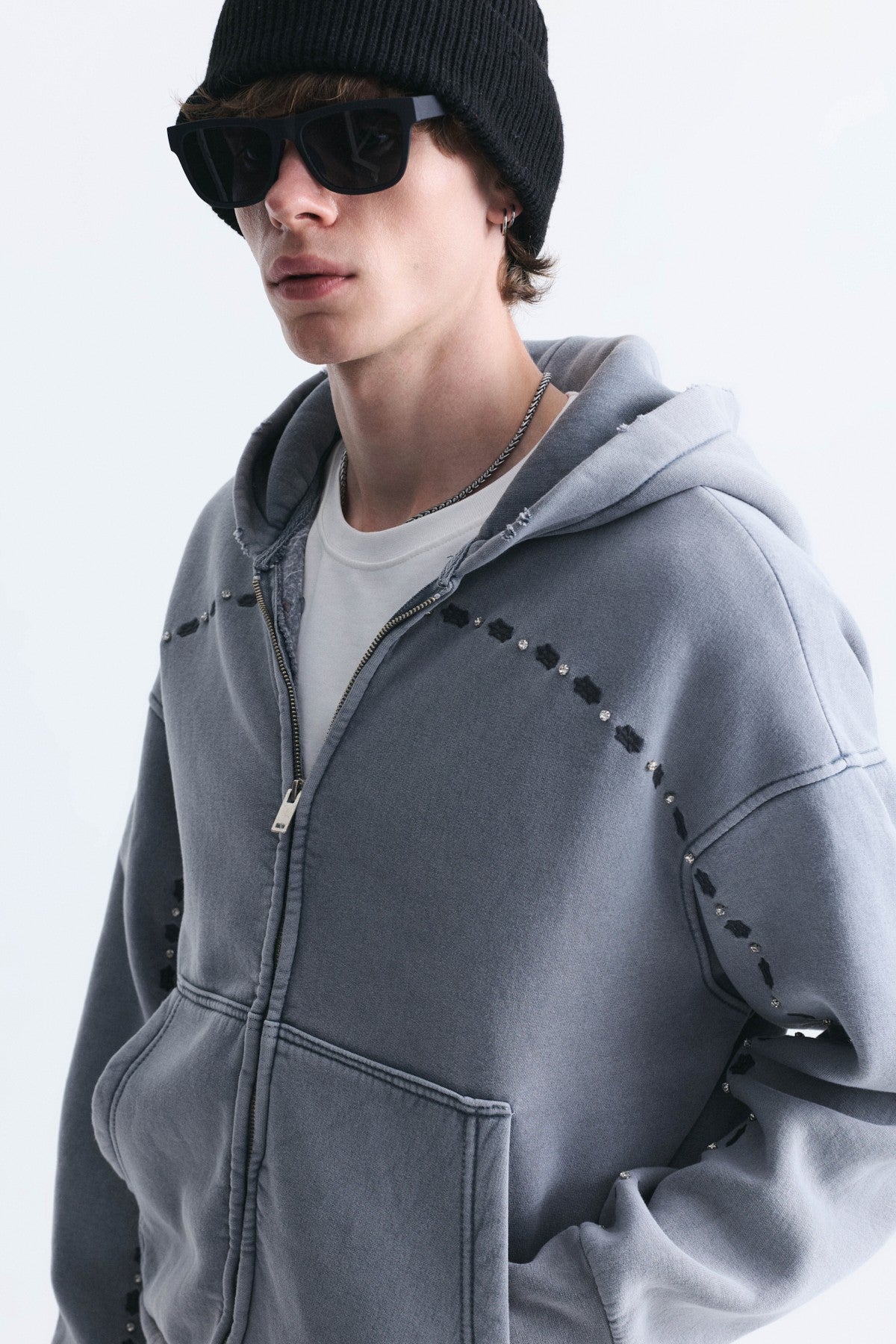 Boxy Fit Fermuarlı Kapüşonlu Sweatshirt