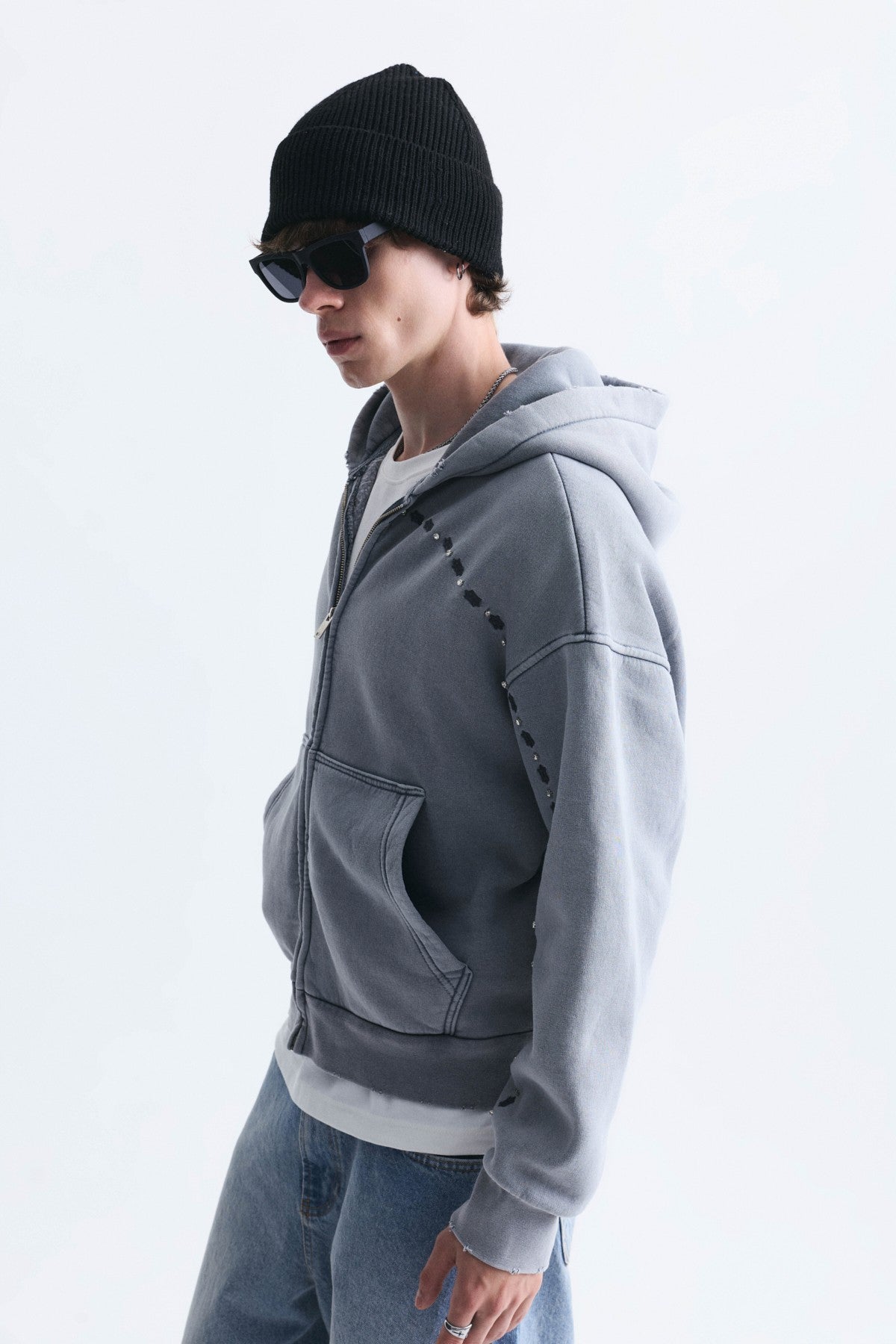 Boxy Fit Fermuarlı Kapüşonlu Sweatshirt