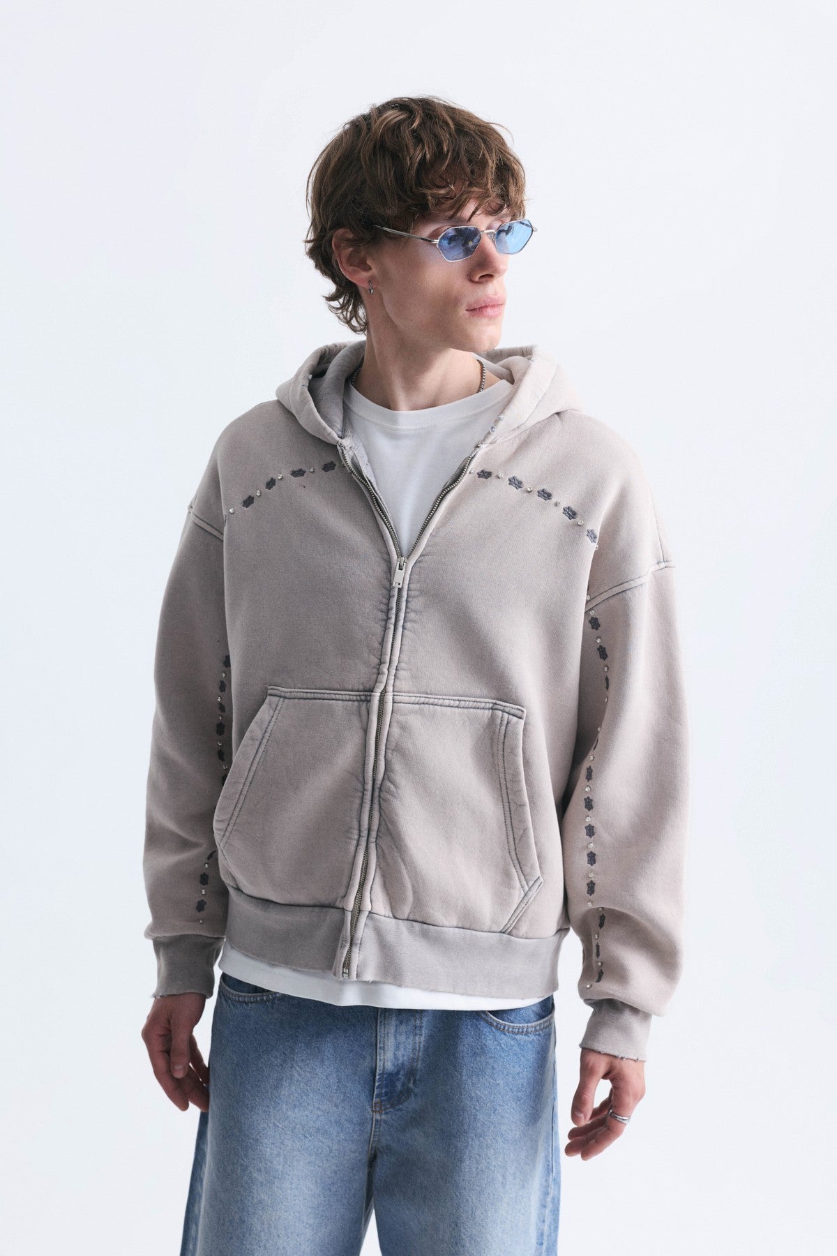 Boxy Fit Fermuarlı Kapüşonlu Sweatshirt