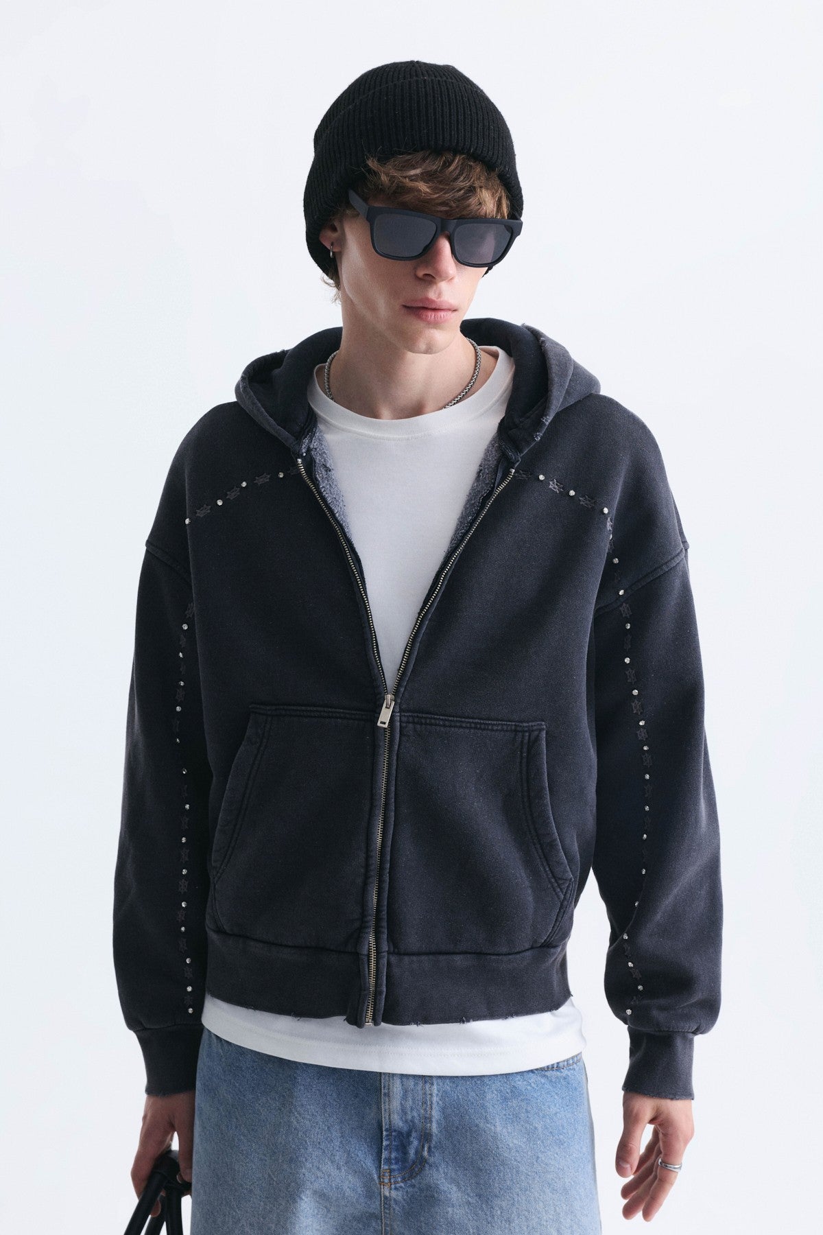 Boxy Fit Fermuarlı Kapüşonlu Sweatshirt