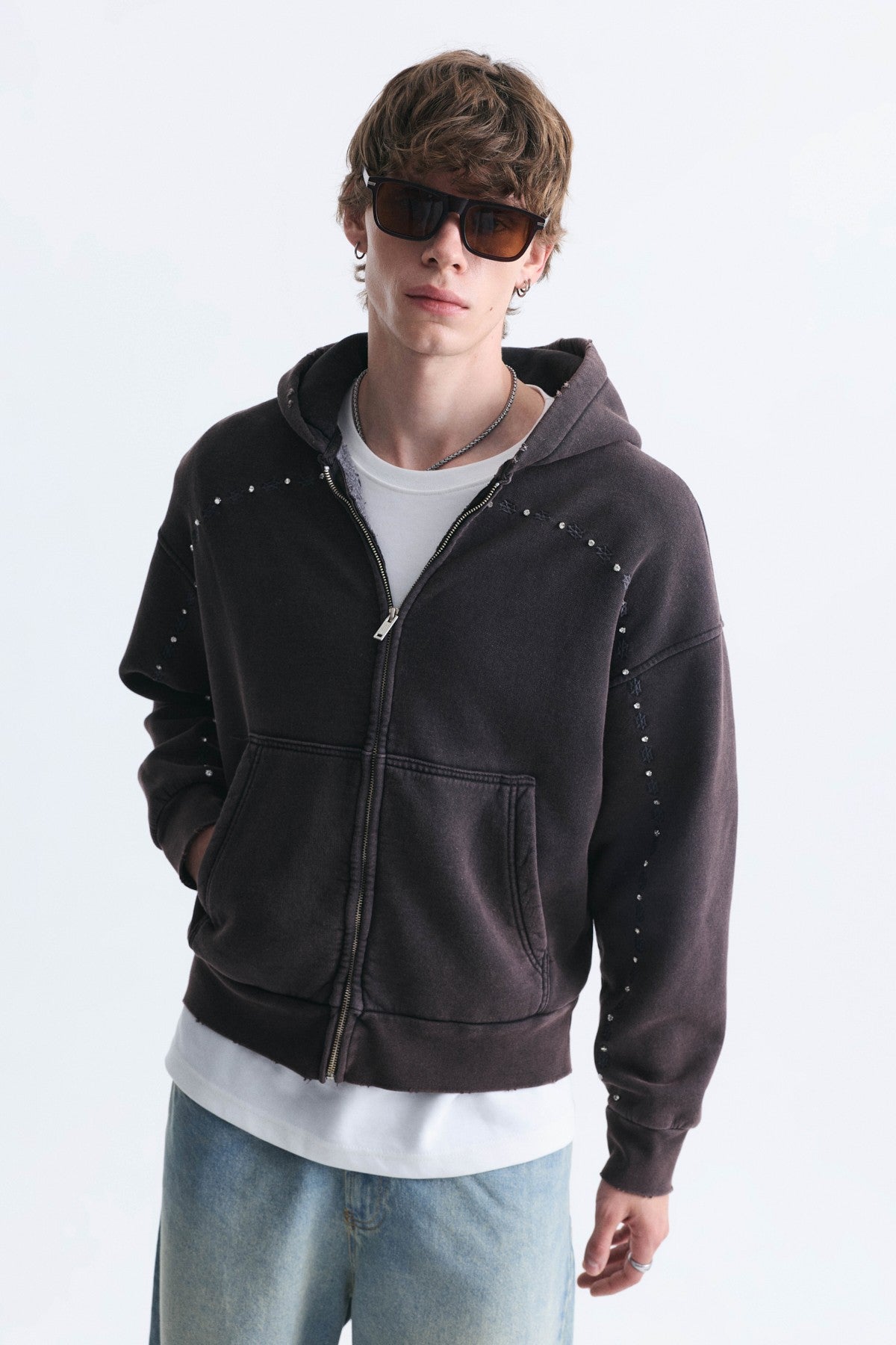 Boxy Fit Fermuarlı Kapüşonlu Sweatshirt