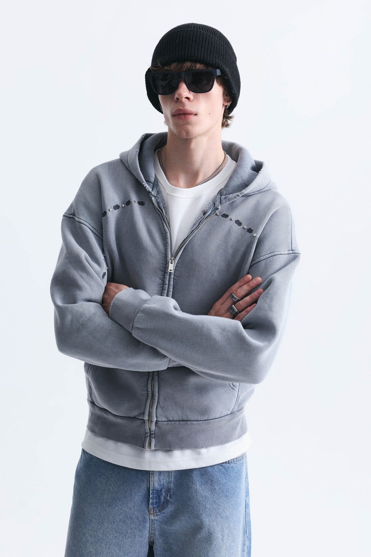 Boxy Fit Fermuarlı Kapüşonlu Sweatshirt