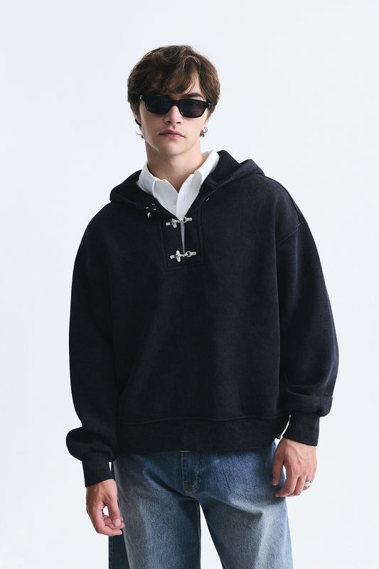 Boxy Fit Metal Klips Kapama Sweatshirt