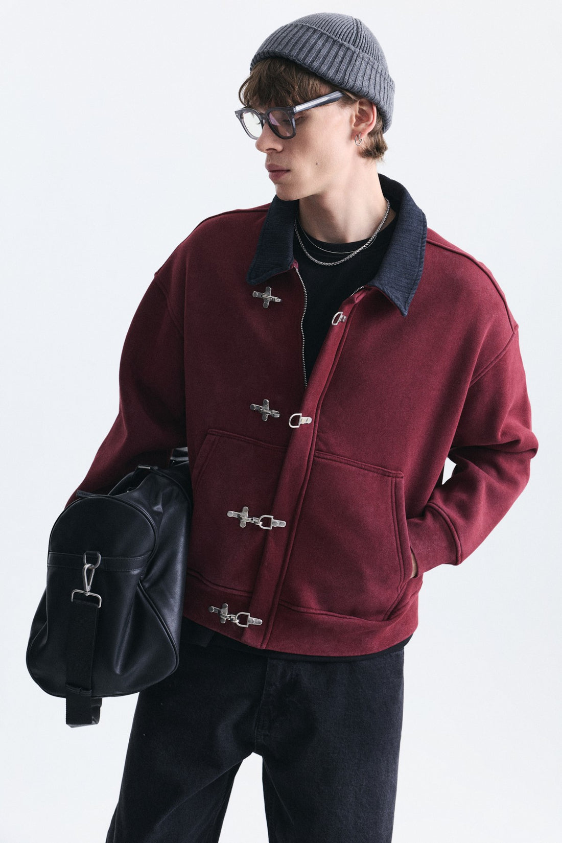Metal Süslü Düğme Kapama Sweatshirt