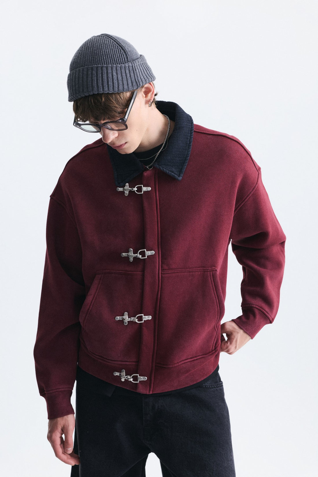 Metal Süslü Düğme Kapama Sweatshirt