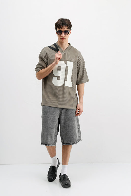Baskılı Fitilli Oversize Tişört