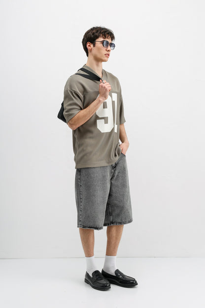 Baskılı Fitilli Oversize Tişört
