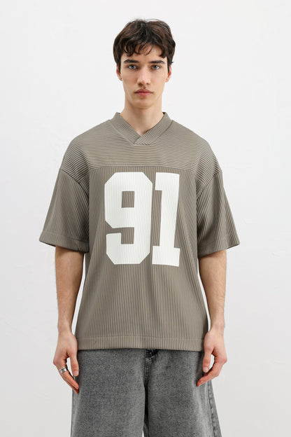 Baskılı Fitilli Oversize Tişört