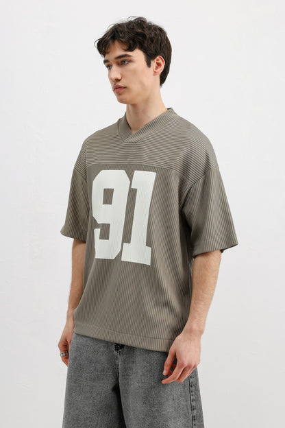 Baskılı Fitilli Oversize Tişört