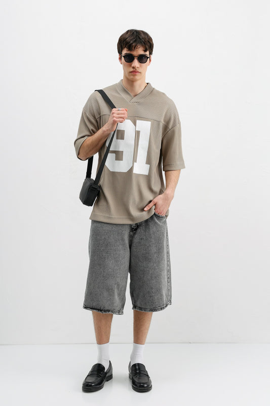 Baskılı Fitilli Oversize Tişört